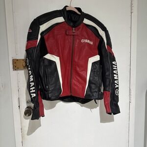 Hein Gericke Yamaha Black Red Leather Padded Jacket Sz 46